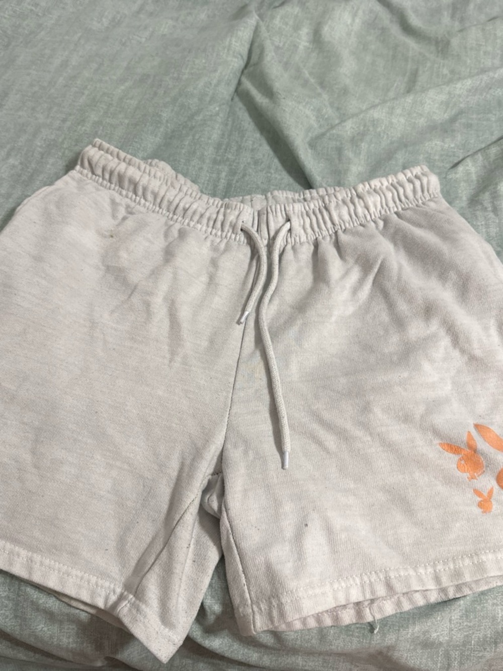 PLAYBOY Cream Drawstring Athletic Shorts with Orange Logo